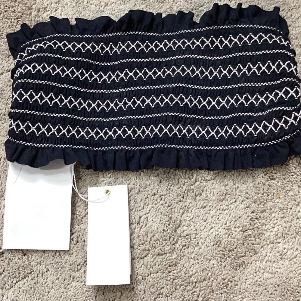 New. Tory Burch black smocked bikini top. Normally $118. XS